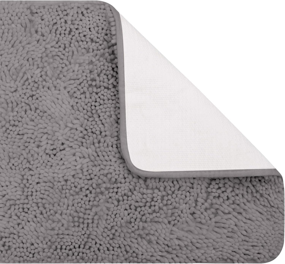 Chenille Grey Bathroom Rug Set - 2 Piece U Shaped Toilet Mats
