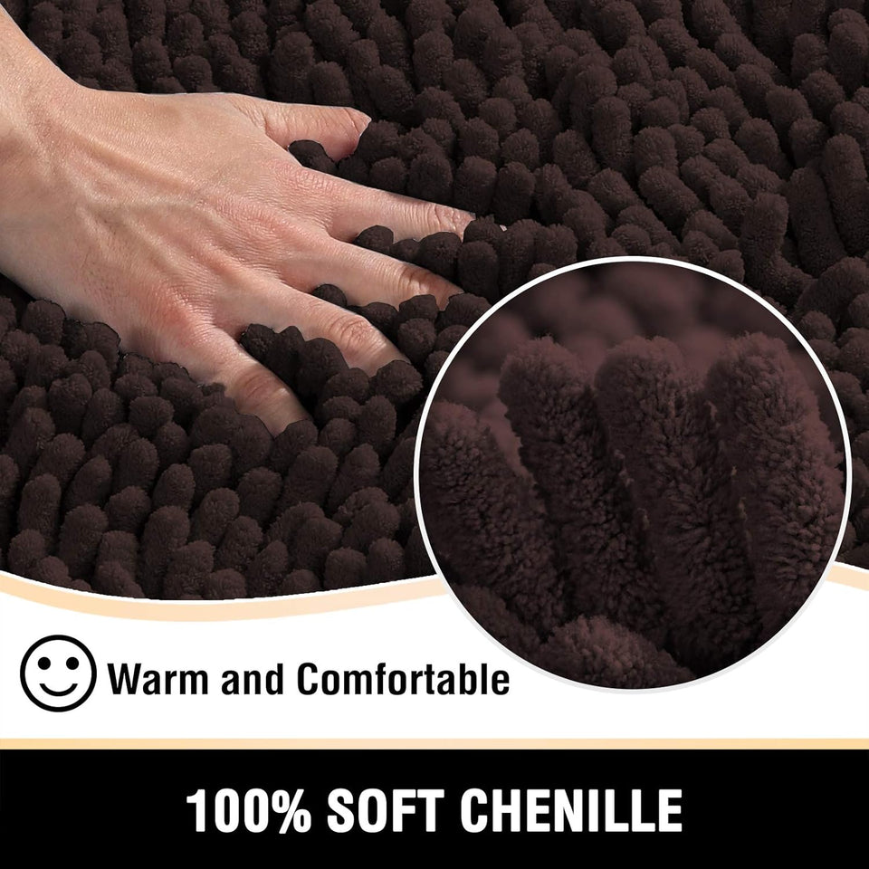 Bathroom Rugs Bath Mats for Bathroom Non Slip Luxury Chenille Bathroom Rugs Extra Soft Absorbent Shaggy Bathroom Mat Rugs Washable Fast Dry 2 Piece (Chocolate, 20" X 32"/17" X 24")