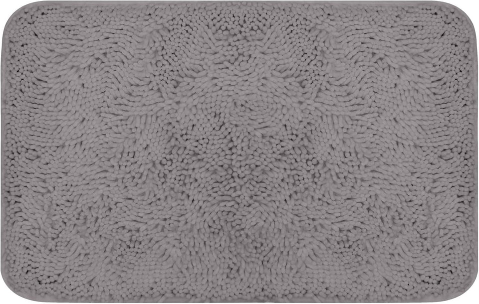 Chenille Grey Bathroom Rug Set - 2 Piece U Shaped Toilet Mats