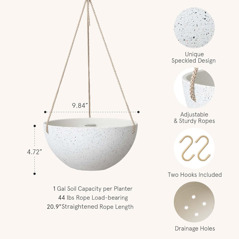 Hanging Planters for Indoor Plants - Flower Pots Outdoor 9.84 Inch Garden Planters and Pots,Speckled White Set of 2