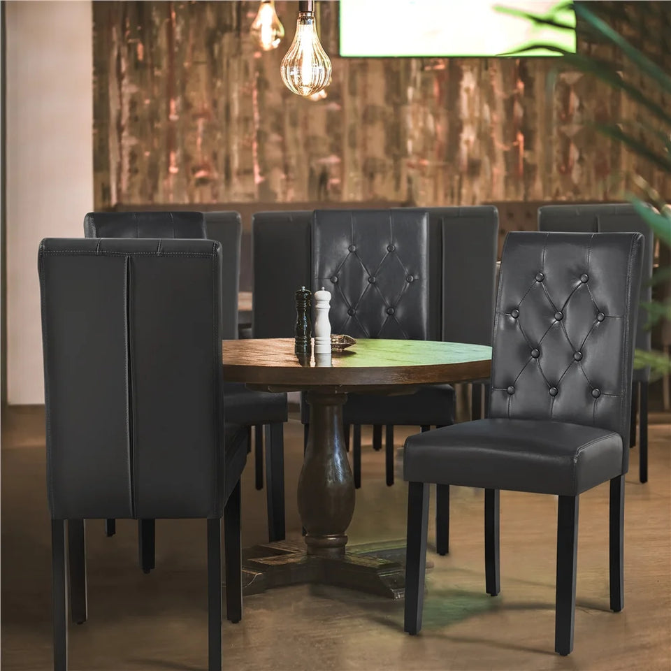 Tufted Faux Leather Dining Chairs with Wood Legs for Kitchen, Set of 6, Gray