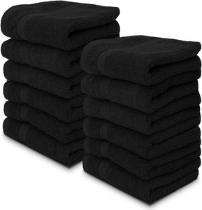 Luxury Cotton Washcloths 13X13 Inch - 650 GSM Turkish Cotton | Hotel, Spa, Bathroom Face Towel | 12 Pack, Black