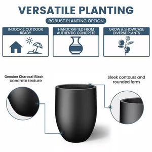 Lightweight 16In. X 22In. Charcoal Black Extra Large Tall round Concrete Plant Pot/Planter for Indoor & Outdoor