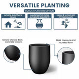Lightweight 16In. X 22In. Charcoal Black Extra Large Tall round Concrete Plant Pot/Planter for Indoor & Outdoor
