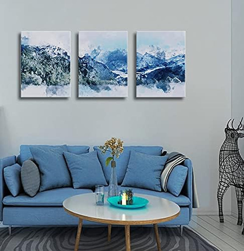 Abstract Canvas Wall Art - Blue & Navy Wall Art Set of 3 X 12X16Inch Blue Living Room, Bedroom, Bathroom Wall Artwork, Gable Artwork, Picture Art