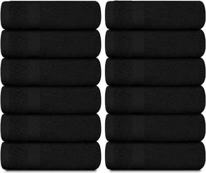 Luxury Cotton Washcloths 13X13 Inch - 650 GSM Turkish Cotton | Hotel, Spa, Bathroom Face Towel | 12 Pack, Black