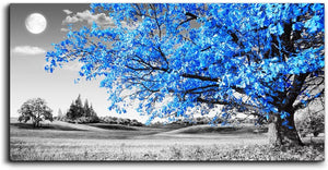 Large Wall Art for Living Room Blue Moon Tree Landscape Abstract Painting Office Bedroom Wall Decor 30" X 60" Single Pieces Canvas Prints Ready to Hang for Home Decoration Black and White Works of Art