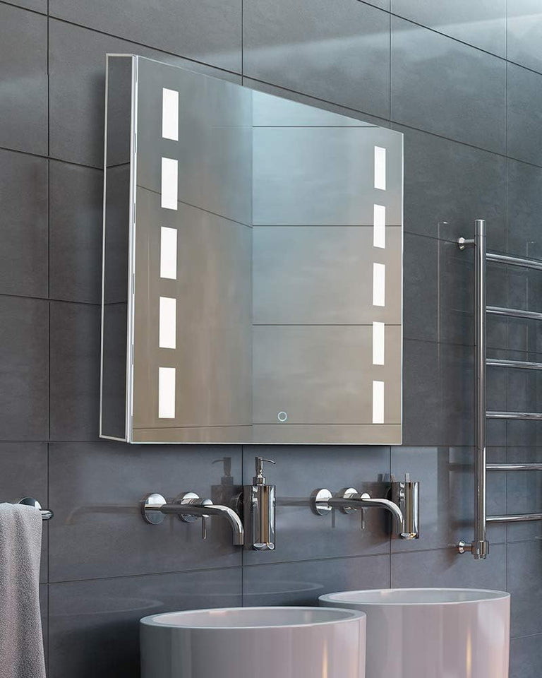 Bathroom Medicine Cabinet, Medicine Cabinets for Bathroom with LED, Bathroom Medicine Cabinet Wall Mounted Mirrored Aluminum, Recessed/Surface Mount