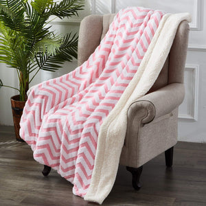 Fleece Sherpa Blanket for Couch(Pink, Throw), Thick Warm Jacquard Chevron Blanket for Winter Christmas, 50 X 60 Inches