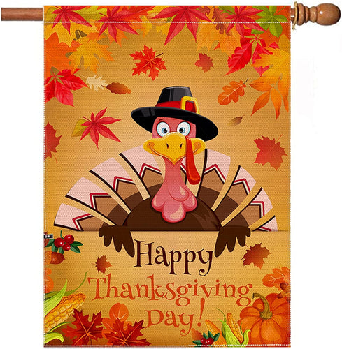 Thanksgiving Flag 28X40 Double Sided,Happy Thanksgiving House Flag,Vertical Burlap Turkey Thanksgiving Flag,Thanksgiving House Flag Outdoor for Sign