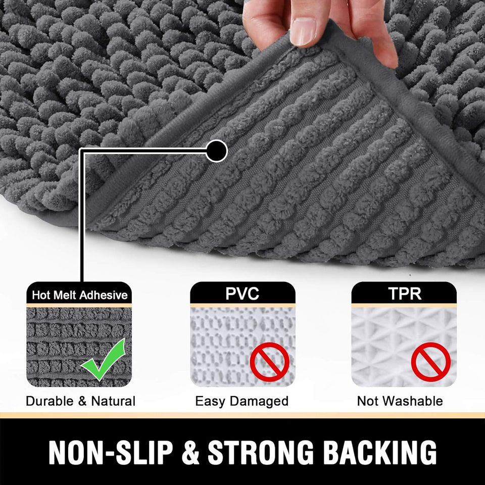 Bath Mats - Non Slip Luxury Chenille Bathroom Rugs, Extra Soft Absorbent Shaggy, Washable Fast Dry 2 Piece (Grey, 24" X 36"/20" X 32")