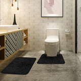 Chenille Grey Bathroom Rug Set - 2 Piece U Shaped Toilet Mats