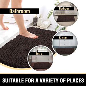 Bathroom Rugs Bath Mats for Bathroom Non Slip Luxury Chenille Bathroom Rugs Extra Soft Absorbent Shaggy Bathroom Mat Rugs Washable Fast Dry 2 Piece (Chocolate, 20" X 32"/17" X 24")