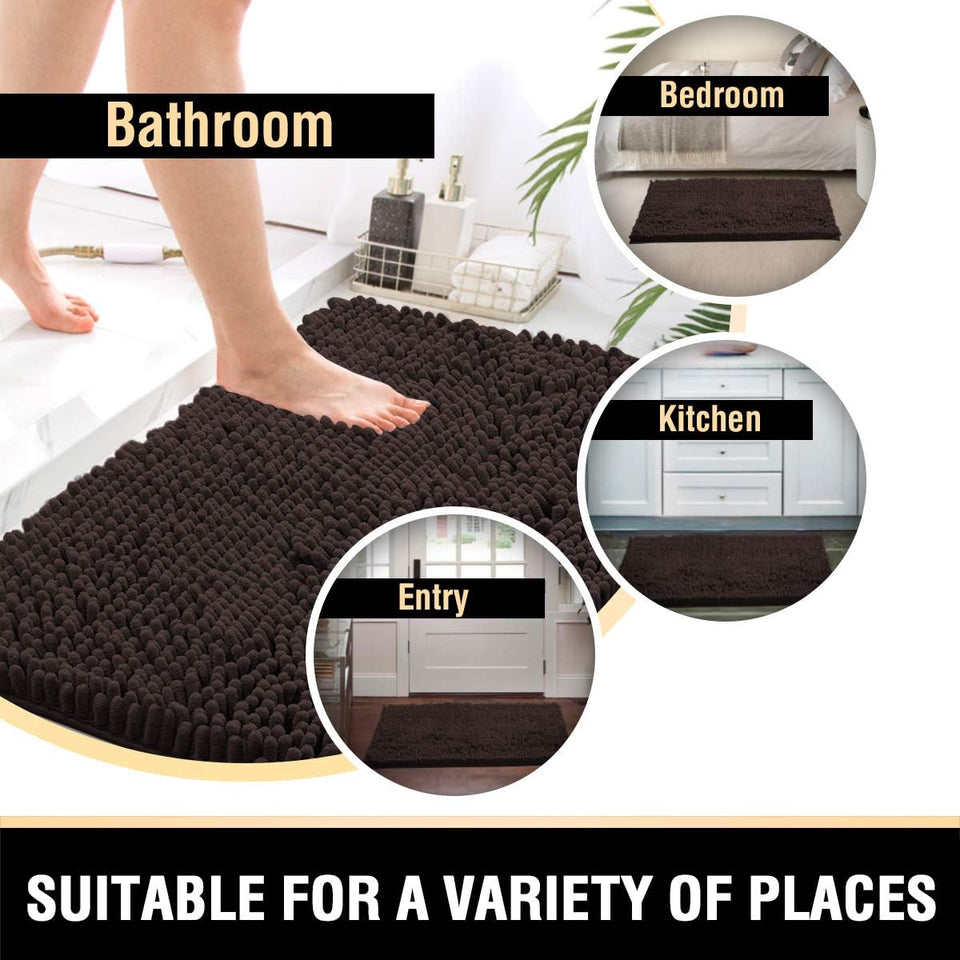 Bathroom Rugs Bath Mats for Bathroom Non Slip Luxury Chenille Bathroom Rugs Extra Soft Absorbent Shaggy Bathroom Mat Rugs Washable Fast Dry 2 Piece (Chocolate, 20" X 32"/17" X 24")