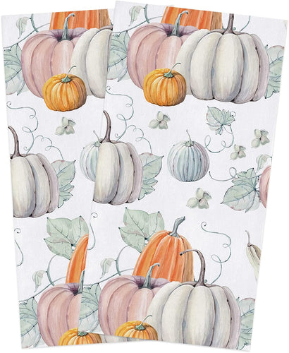 Watercolor Pumpkin Kitchen Towels, 2 Pack, Thanksgiving Pumpkins Halloween Recipe Fall Decoration Dish Towel Soft Absorbent Dish Cloths Quick Drying Hand Towels for Kitchen, Bathroom, 18 X 28 Inch