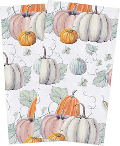 Watercolor Pumpkin Kitchen Towels, 2 Pack, Thanksgiving Pumpkins Halloween Recipe Fall Decoration Dish Towel Soft Absorbent Dish Cloths Quick Drying Hand Towels for Kitchen, Bathroom, 18 X 28 Inch