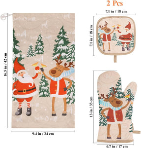 Cute Christmas Oven Mitt, 5PCS Merry Christmas Oven Mitts and Pot Holders Sets, Heat Resistant Oven Gloves and Pot Holders, Oven Mitt & Pot Holder for Christmas Kitchen Cooking Baking