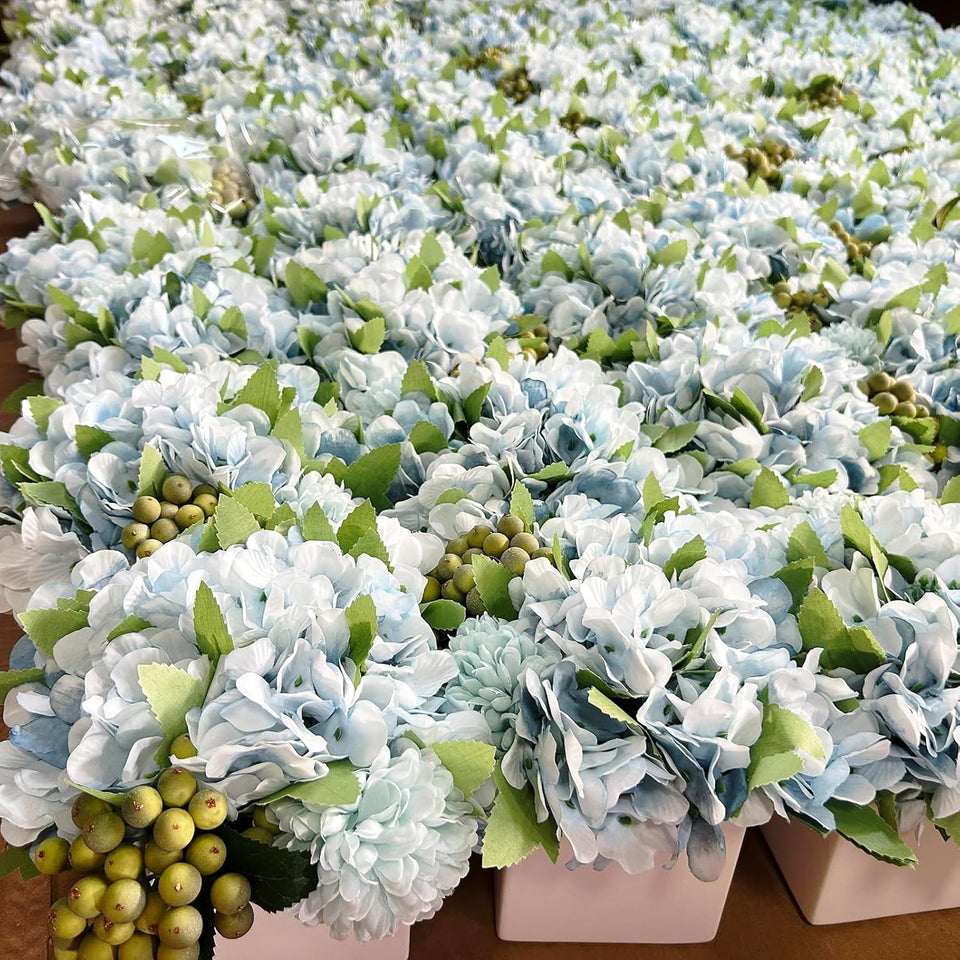 Fake Flowers in Ceramic Vase,Faux Hydrangea Flower Arrangements for Home Decor Artificial Flowers with Vase