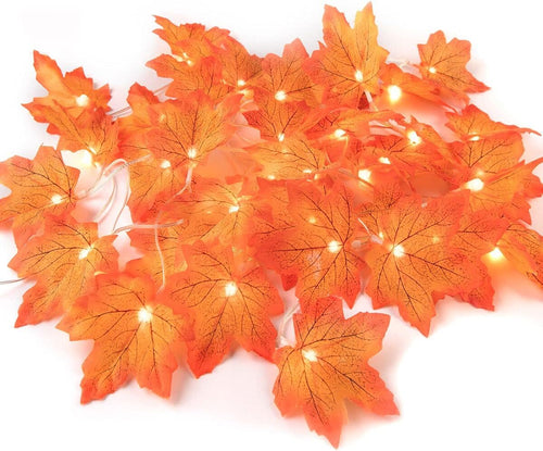 Thanksgiving Maple Leaf String Lights-2Strings/Box 15Ft 40Fairy Thanksgiving Lights-Waterproof Battery Box-8 Modes Golden Maple Lighted –Thanksgiving Decoration for Home Indoor Autumn