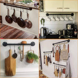 31.5 In. Black Wall Mounted Pot Rack with 14-Hooks, Detachable Pan Lid Utensils Organizer, Hanging Pot Rack Rail