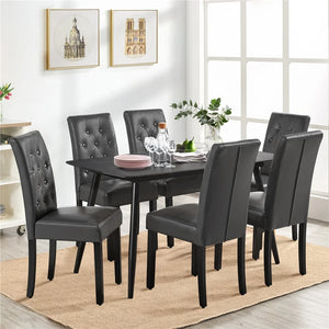 Tufted Faux Leather Dining Chairs with Wood Legs for Kitchen, Set of 6, Gray