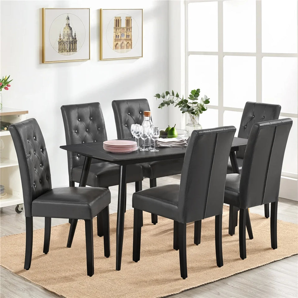 Tufted Faux Leather Dining Chairs with Wood Legs for Kitchen, Set of 6, Gray