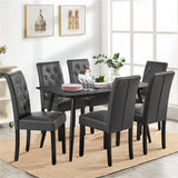 Tufted Faux Leather Dining Chairs with Wood Legs for Kitchen, Set of 6, Gray