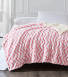 Fleece Sherpa Blanket for Couch(Pink, Throw), Thick Warm Jacquard Chevron Blanket for Winter Christmas, 50 X 60 Inches