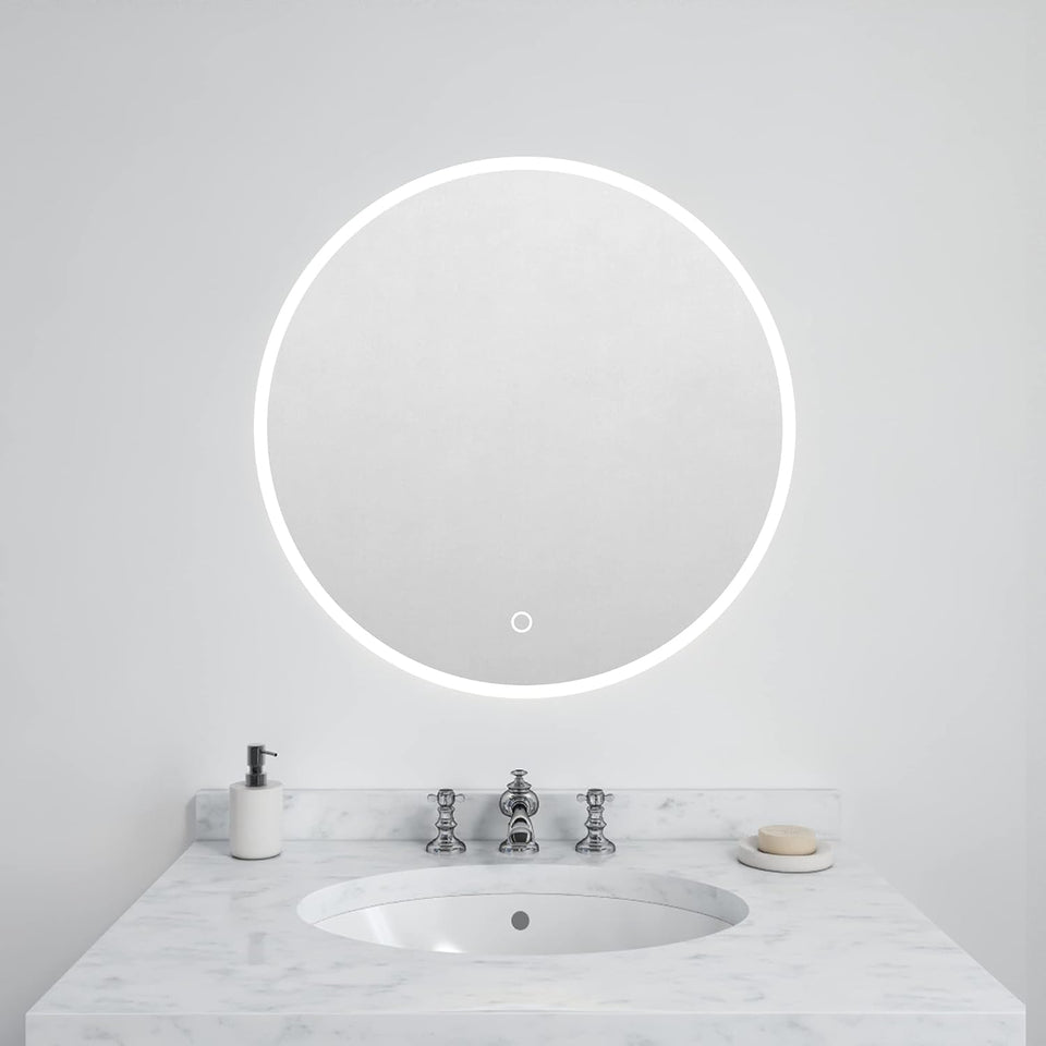 round LED Bathroom Mirror for Wall L 32 Inch LED Lighted Bathroom Mirrors, Anti-Fog Lighted Bathroom Mirrors for Wall, Waterproof Backlit Mirror Bathroom, Memory Touch
