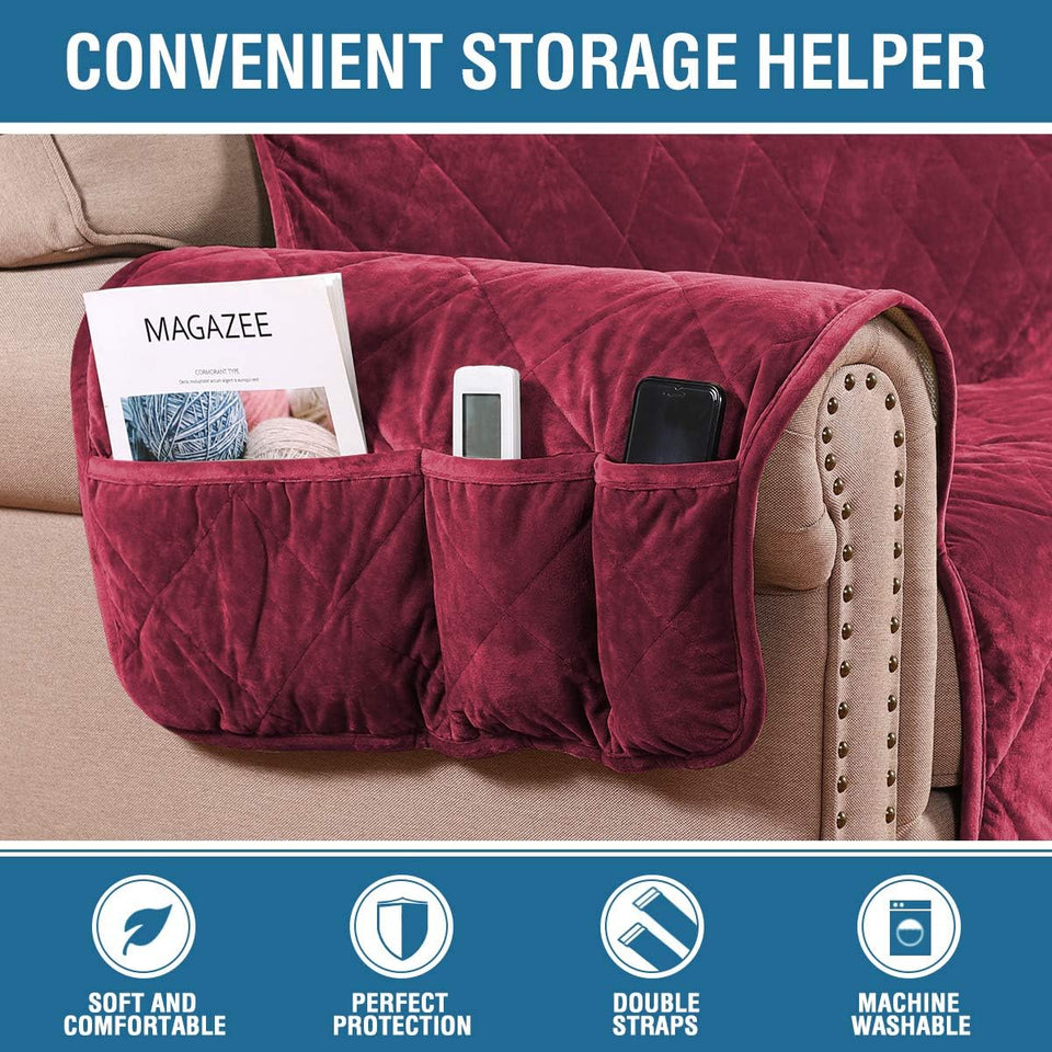 Thick Velvet Sofa Cover Soft Couch Cover for 3 Cushion Cover Washable Furniture Protector for Dogs Non-Slip Sofa Slipcover Fit Sitting Width up to 78"(Oversaized Sofa, Burgundy)