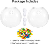 Wall Hanging Glass Planters 2Pcs Spherical Shape Plant Pots Terrarium Container Vase with 2.12 OZ Colorful Stones Indoor Outdoor for Home Garden Office Wedding