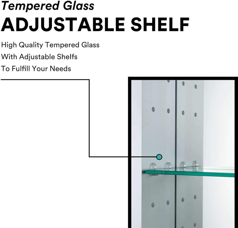 Bathroom Medicine Cabinet, Medicine Cabinets for Bathroom with LED, Bathroom Medicine Cabinet Wall Mounted Mirrored Aluminum, Recessed/Surface Mount