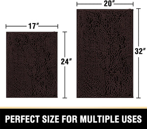 Bathroom Rugs Bath Mats for Bathroom Non Slip Luxury Chenille Bathroom Rugs Extra Soft Absorbent Shaggy Bathroom Mat Rugs Washable Fast Dry 2 Piece (Chocolate, 20" X 32"/17" X 24")
