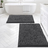 Bath Mats - Non Slip Luxury Chenille Bathroom Rugs, Extra Soft Absorbent Shaggy, Washable Fast Dry 2 Piece (Grey, 24" X 36"/20" X 32")